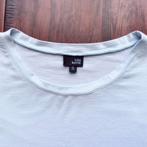 Lisa Bayne Short Sleeve Top Bamboo Cotton Baby Blue Designer Casual Luxury Sz S - Picture 5 of 15